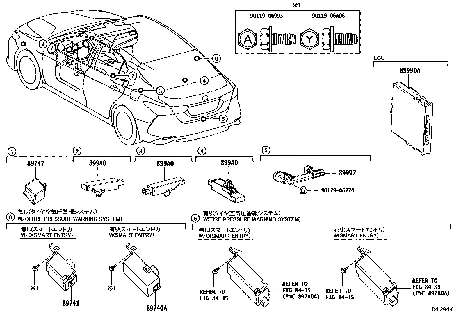 Toyota CAMRY 遥控门锁 EPC diagram — 84I294K