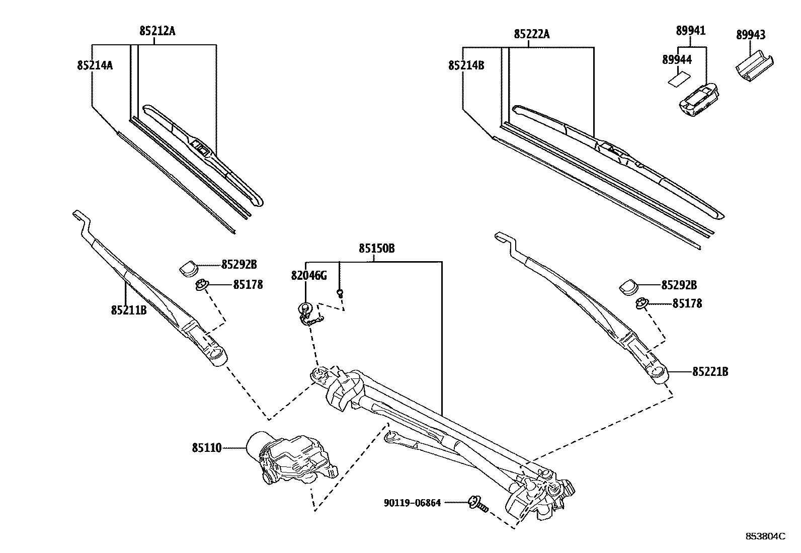 Toyota CAMRY 挡风玻璃刮水器 EPC diagram — 853804C