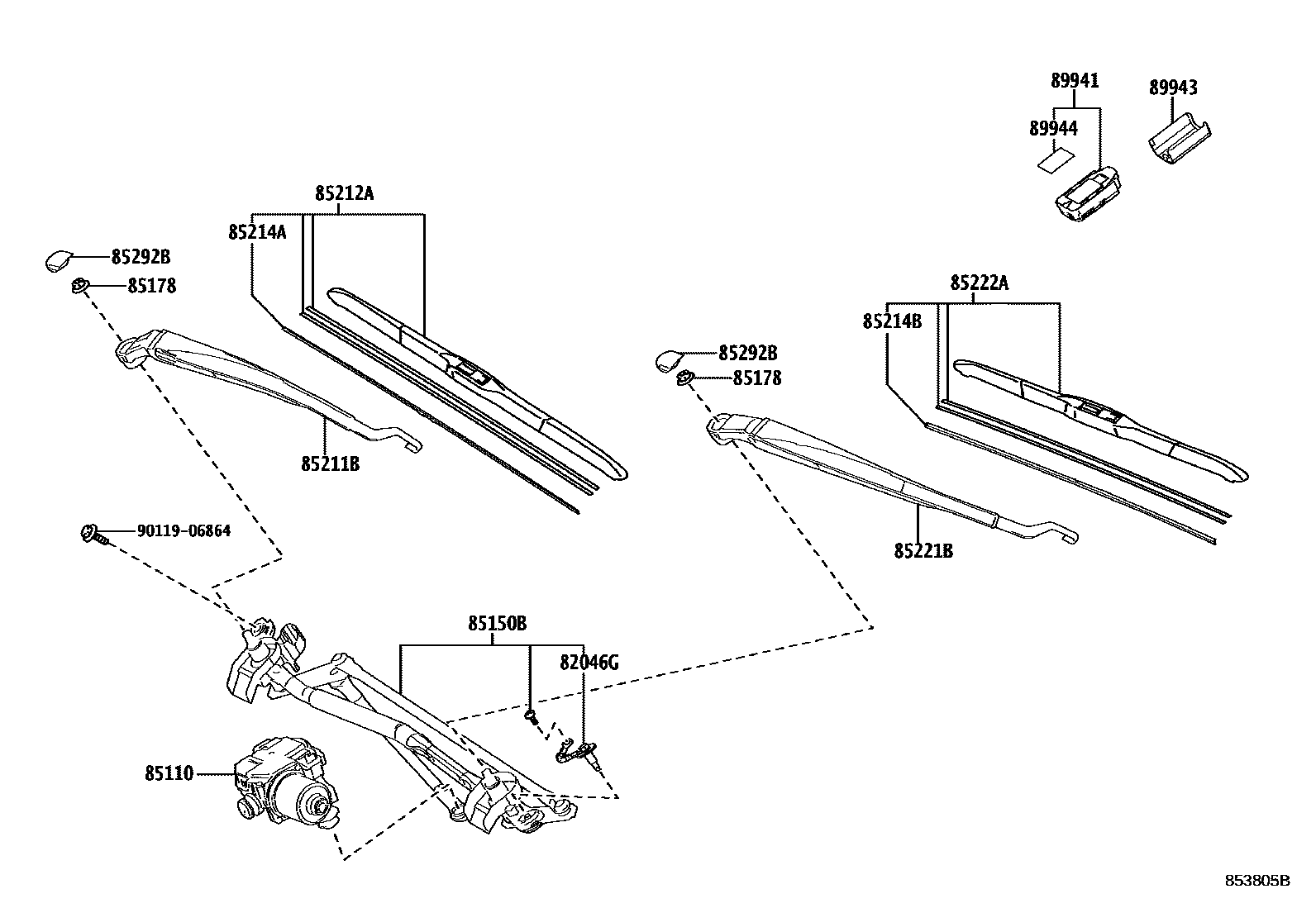 Toyota CAMRY 挡风玻璃刮水器 EPC diagram — 853805B