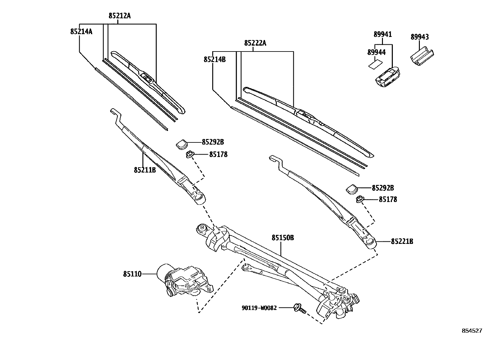 Toyota CAMRY 挡风玻璃刮水器 EPC diagram — 854527