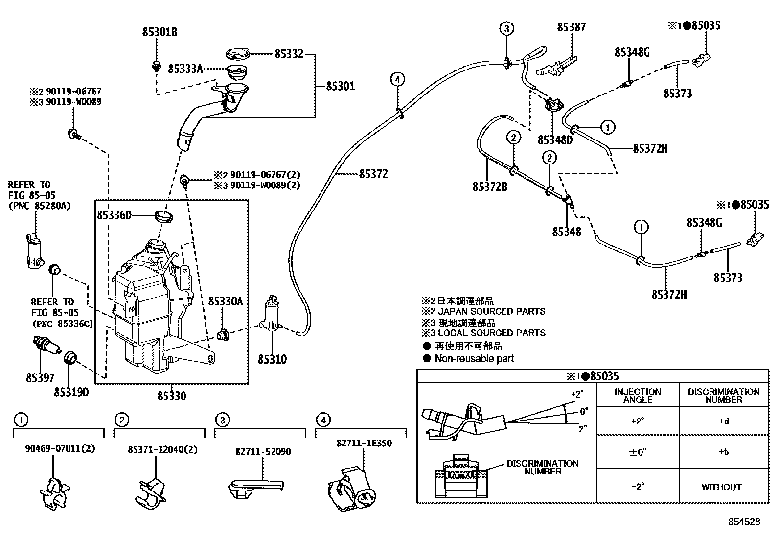 Toyota CAMRY 挡风玻璃清洗器 EPC diagram — 854528