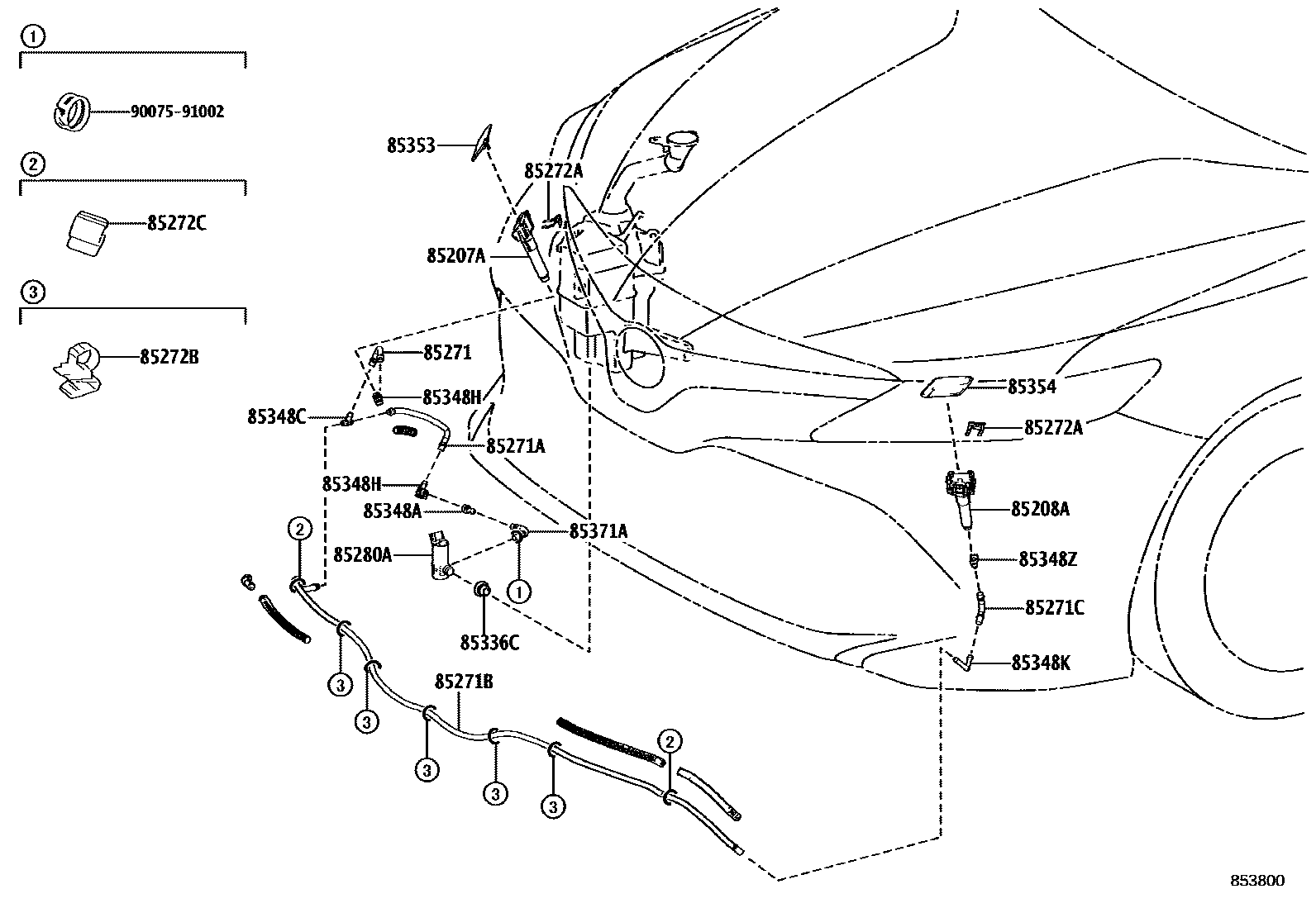 Toyota CAMRY 前大灯清洗器 EPC diagram — 853800