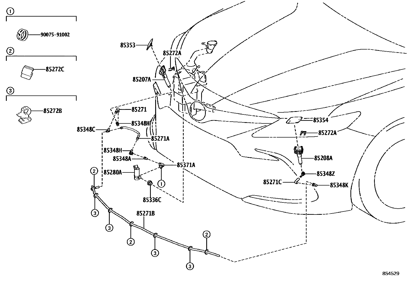 Toyota CAMRY 前大灯清洗器 EPC diagram — 854529