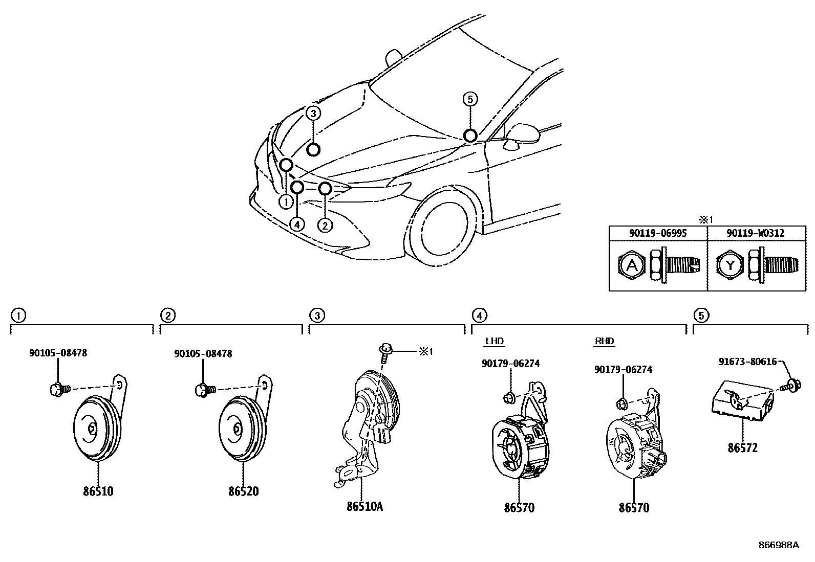 Toyota CAMRY 喇叭 EPC diagram — 866988A