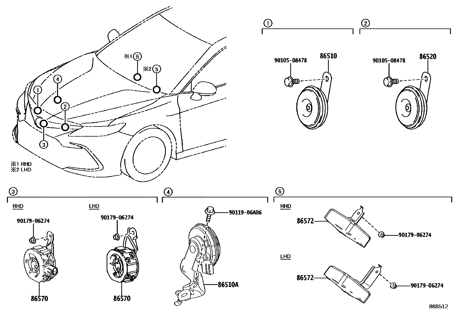 Toyota CAMRY 喇叭 EPC diagram — 868512
