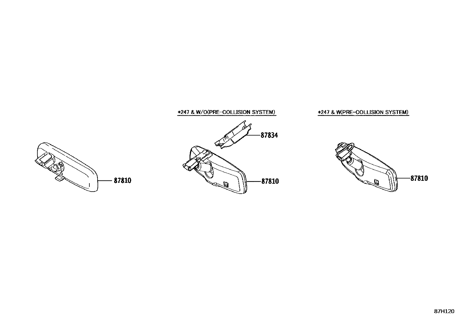 Toyota CAMRY 后视镜 EPC diagram — 87H120