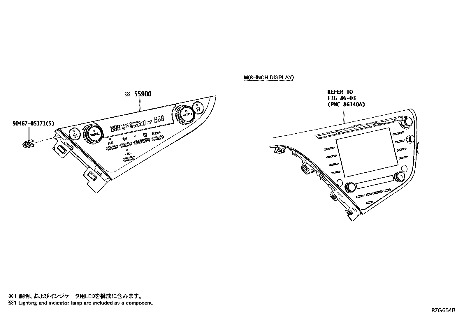 Toyota CAMRY 暖风和空调系统 - 控制器和风管 EPC diagram — 87G654B