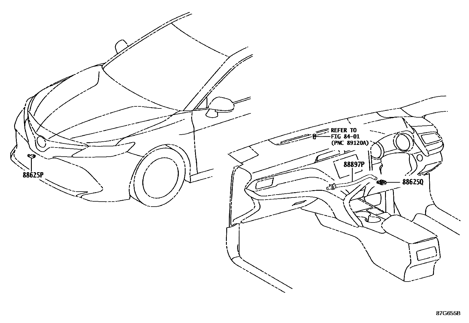 Toyota CAMRY 暖风和空调系统 - 控制器和风管 EPC diagram — 87G655B