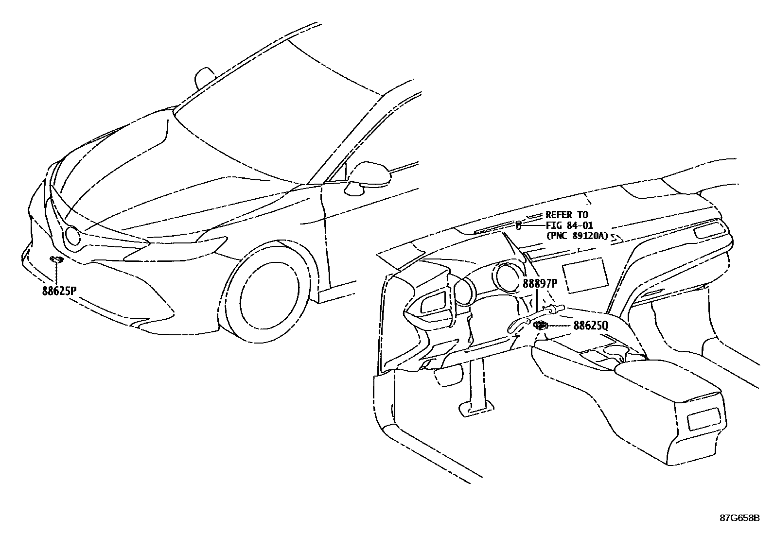 Toyota CAMRY 暖风和空调系统 - 控制器和风管 EPC diagram — 87G658B