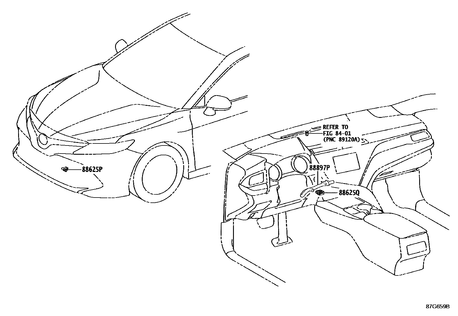 Toyota CAMRY 暖风和空调系统 - 控制器和风管 EPC diagram — 87G659B