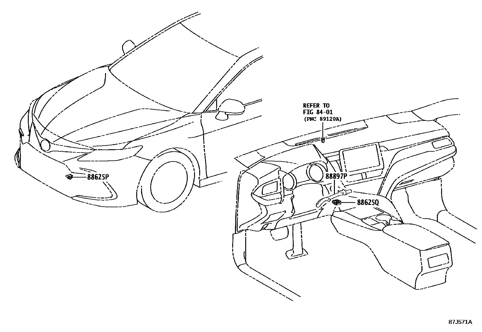 Toyota CAMRY 暖风和空调系统 - 控制器和风管 EPC diagram — 87J571A