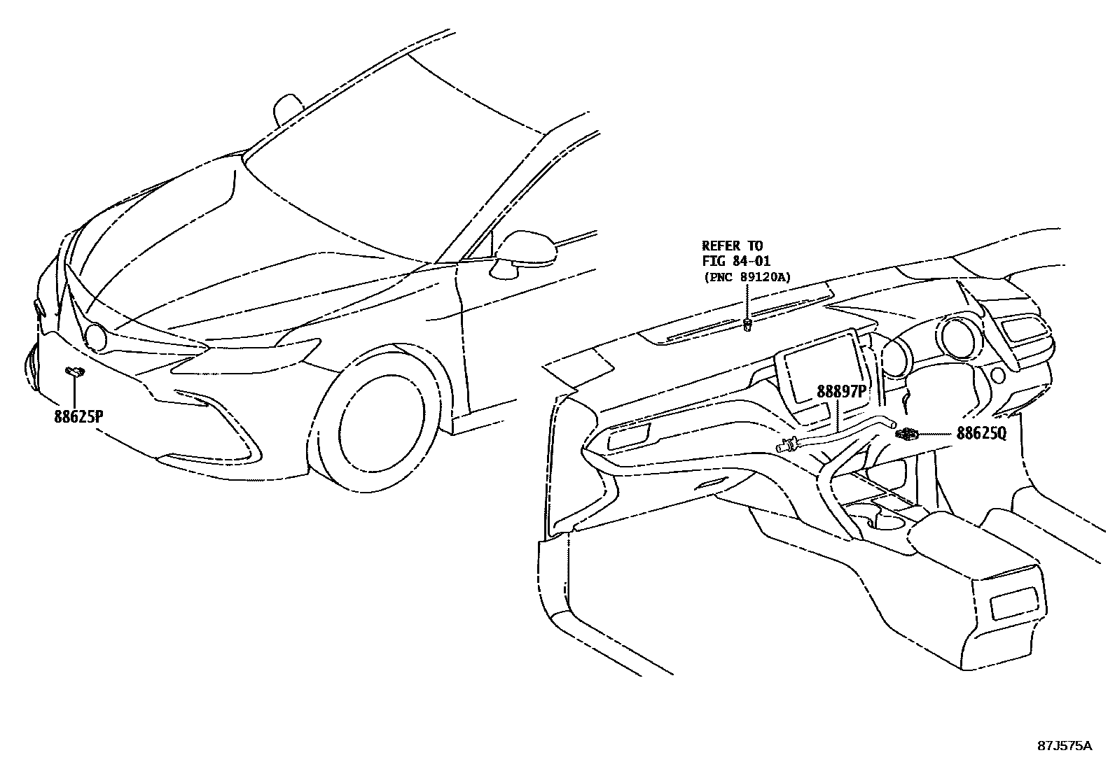 Toyota CAMRY 暖风和空调系统 - 控制器和风管 EPC diagram — 87J575A