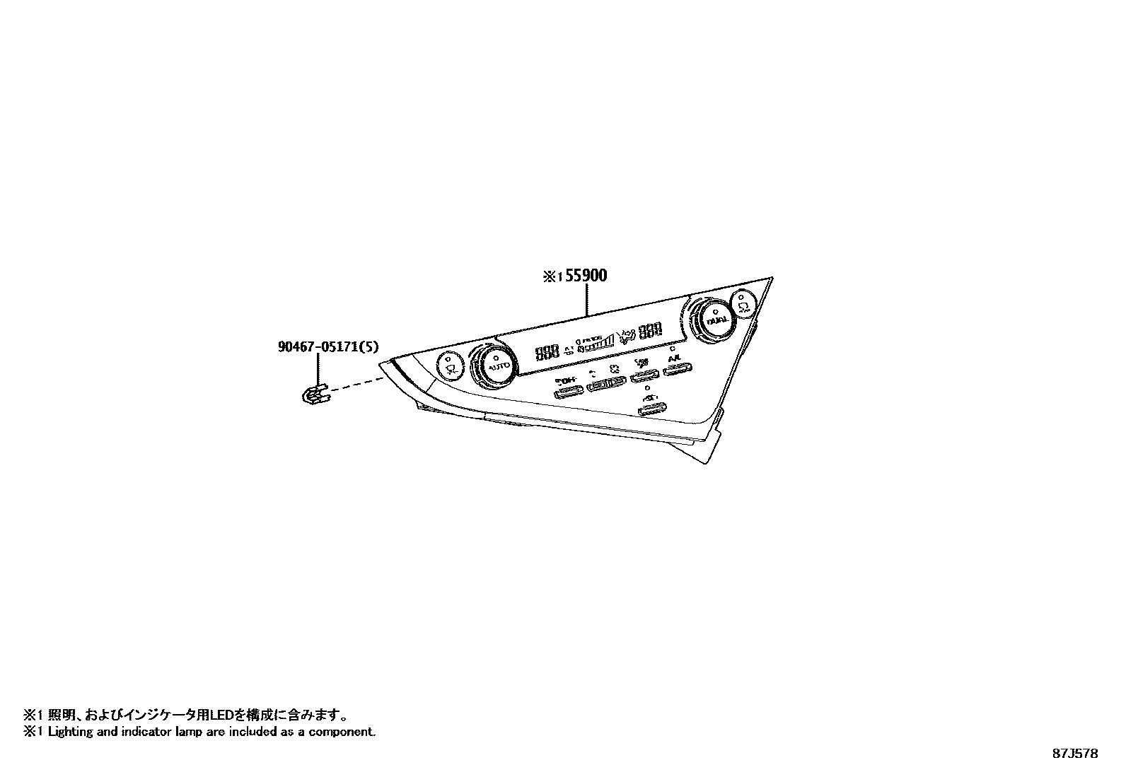 Toyota CAMRY 暖风和空调系统 - 控制器和风管 EPC diagram — 87J578
