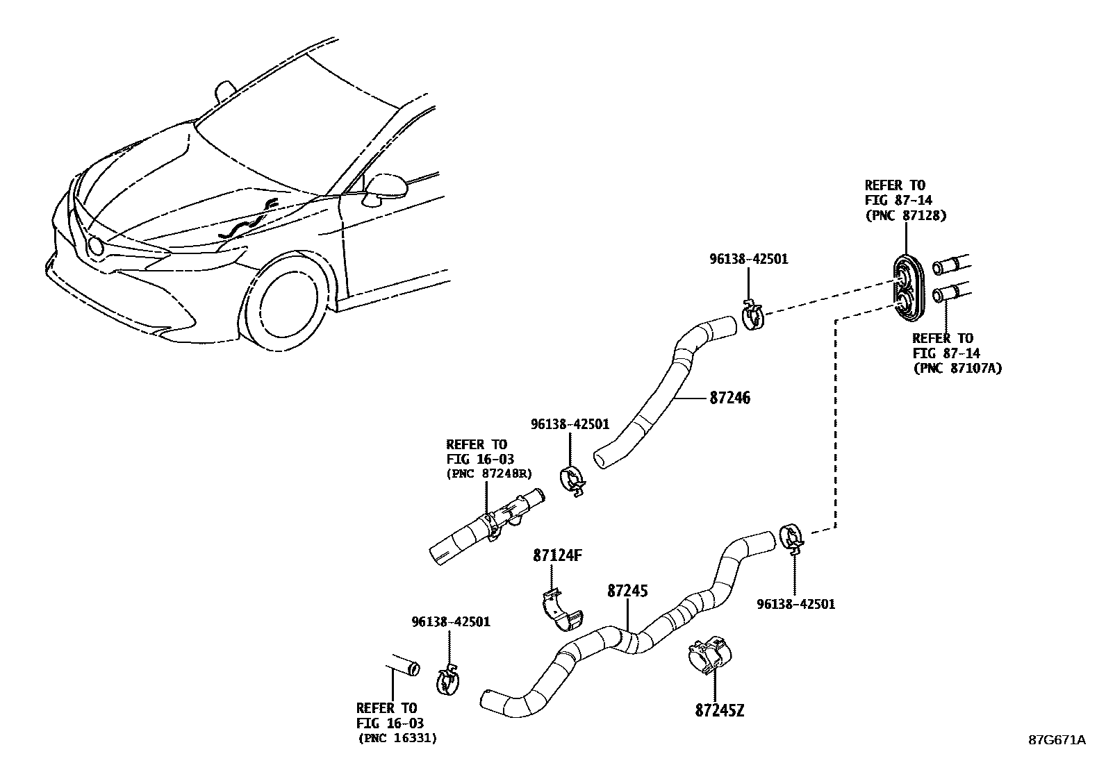 Toyota CAMRY 暖风和空调系统 - 水管 EPC diagram — 87G671A