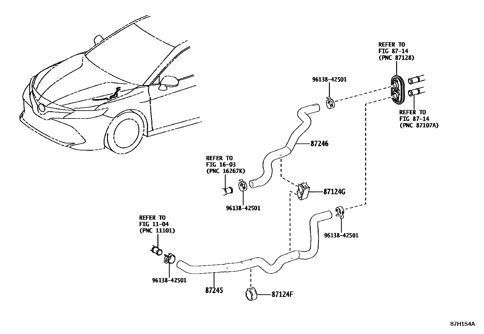 Toyota CAMRY 暖风和空调系统 - 水管 EPC diagram — 87H154A