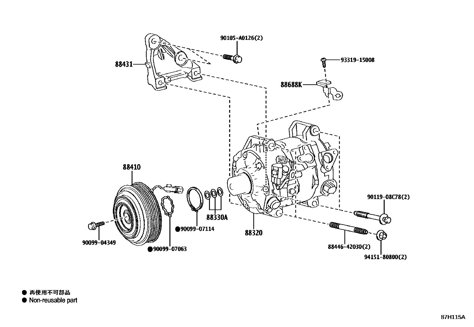 Toyota CAMRY Heating & Air Conditioning - Compressor EPC diagram — 87H115A