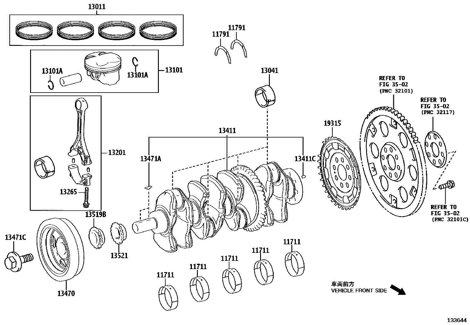 Toyota CAMRY Crankshaft & Piston EPC diagram — 133644