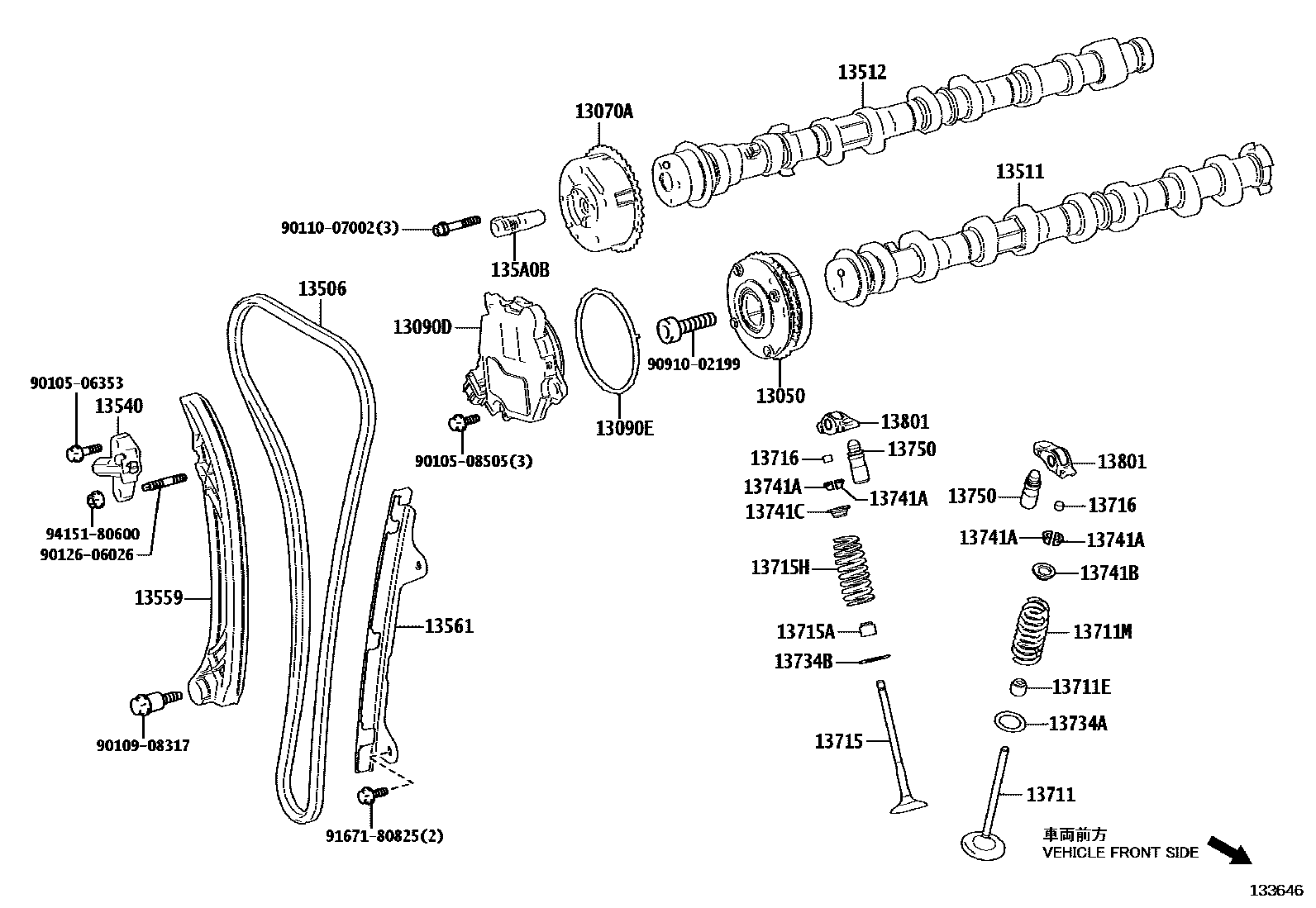 Toyota CAMRY Camshaft & Valve EPC diagram — 133646