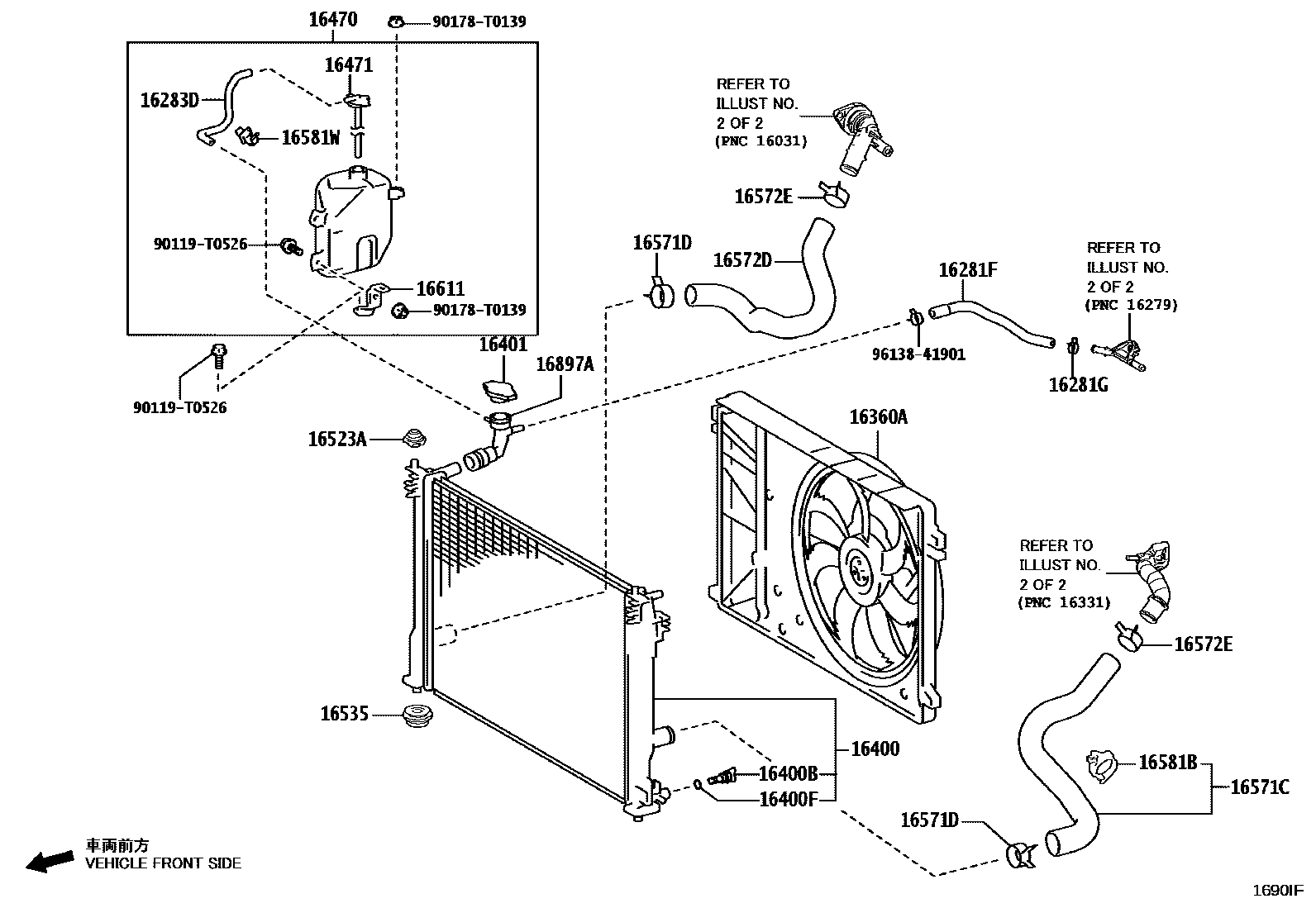 Toyota CAMRY RADIATOR & WATER OUTLET EPC diagram — 1690IF