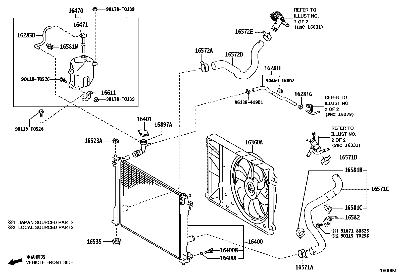 Toyota CAMRY RADIATOR & WATER OUTLET EPC diagram — 1690IM