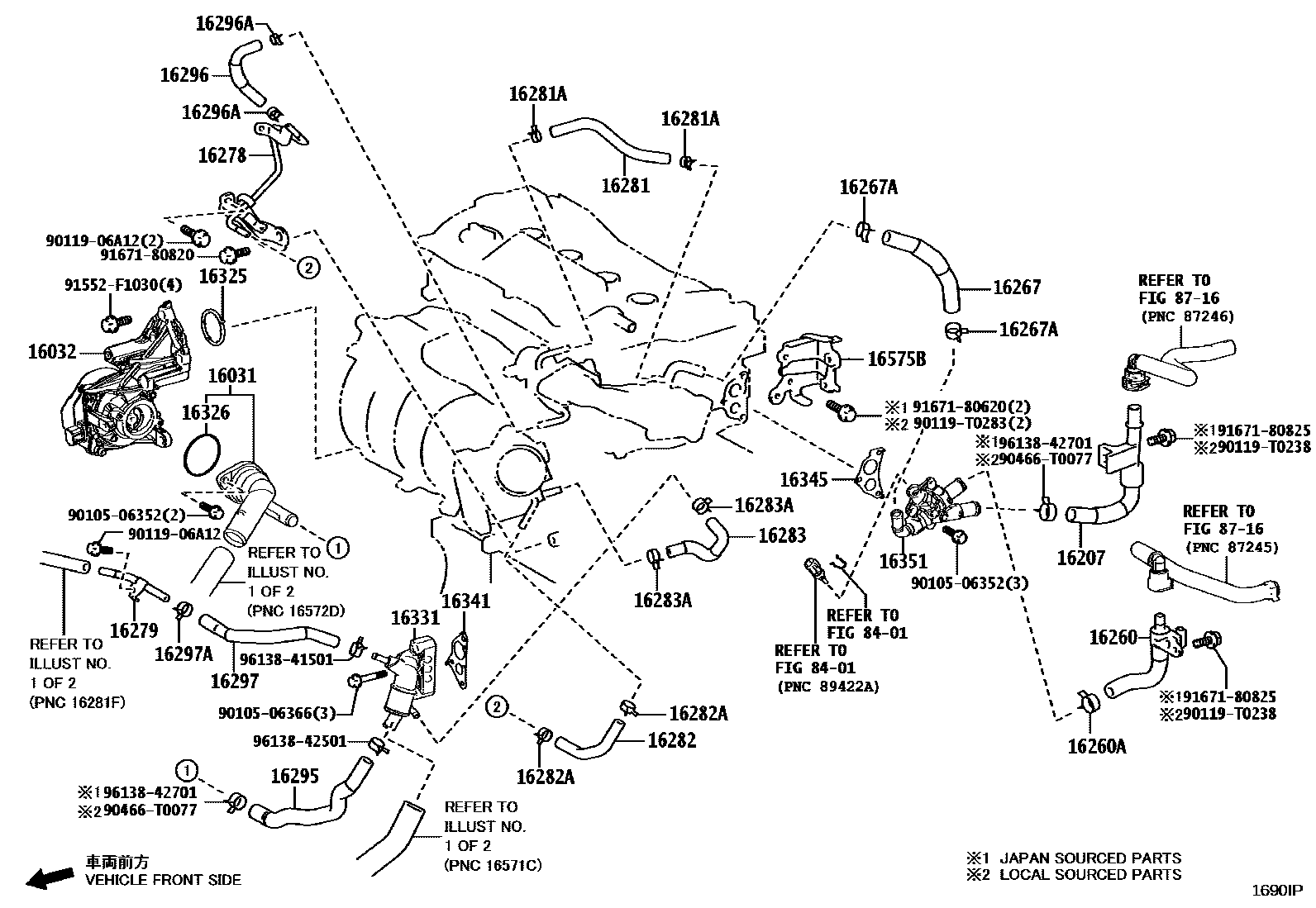 Toyota CAMRY RADIATOR & WATER OUTLET EPC diagram — 1690IP