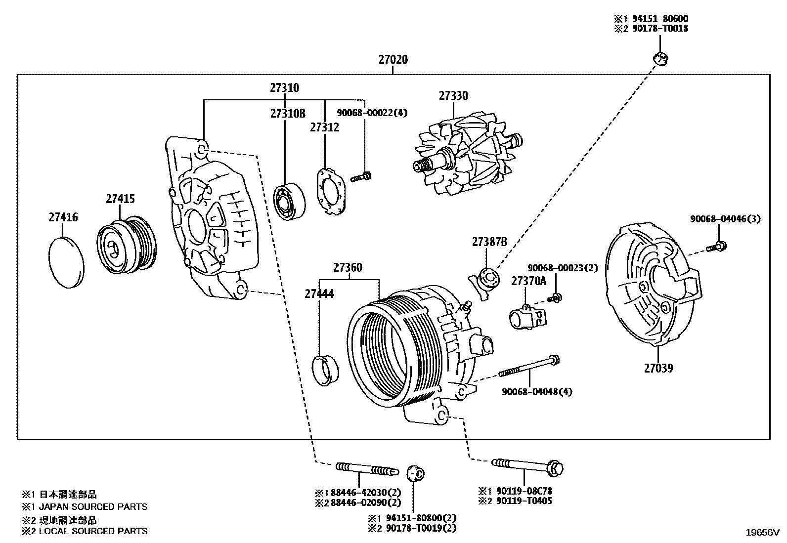 Toyota CAMRY Alternator EPC diagram — 19656V