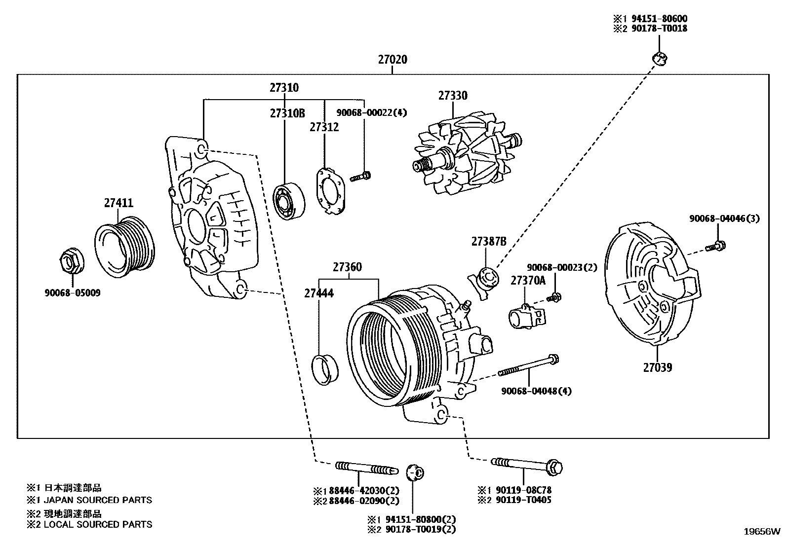 Toyota CAMRY Alternator EPC diagram — 19656W