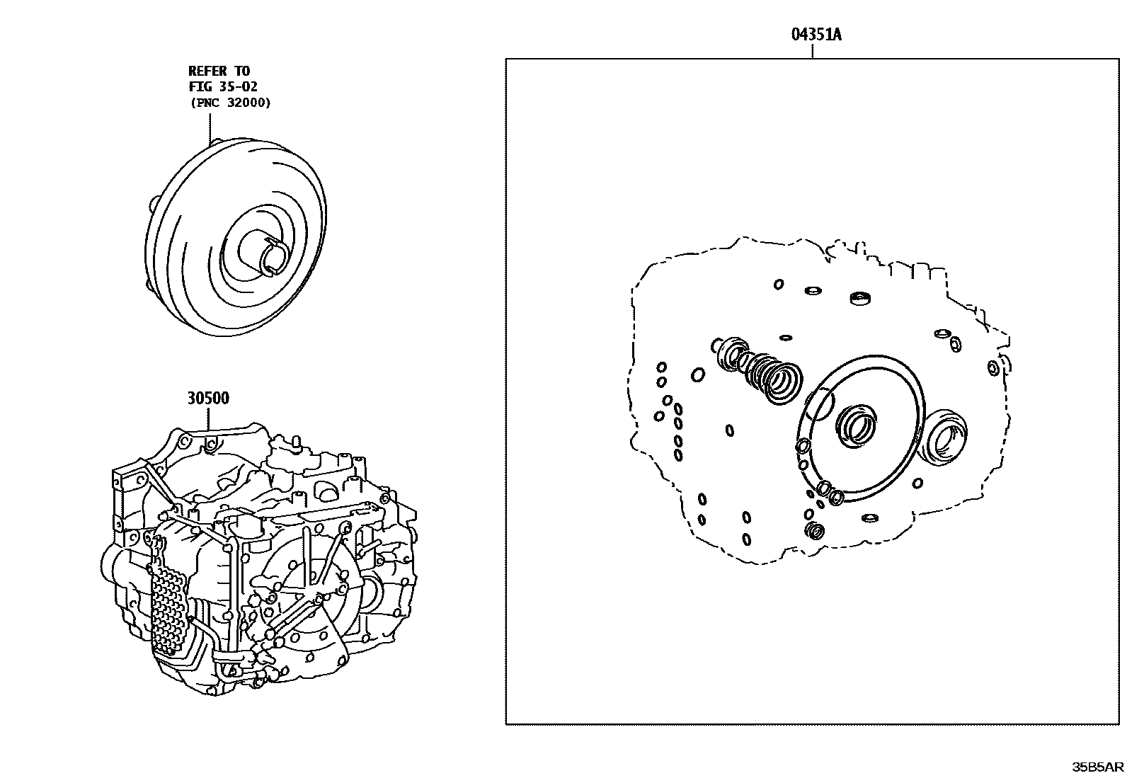 Toyota CAMRY 传动桥或变速器总成和衬垫组件(ATM) EPC diagram — 35B5AR