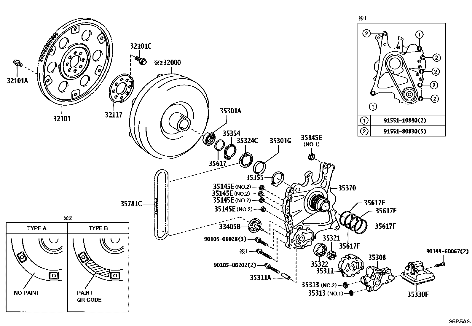 Toyota CAMRY 变矩器、前油泵和链条(ATM) EPC diagram — 35B5AS