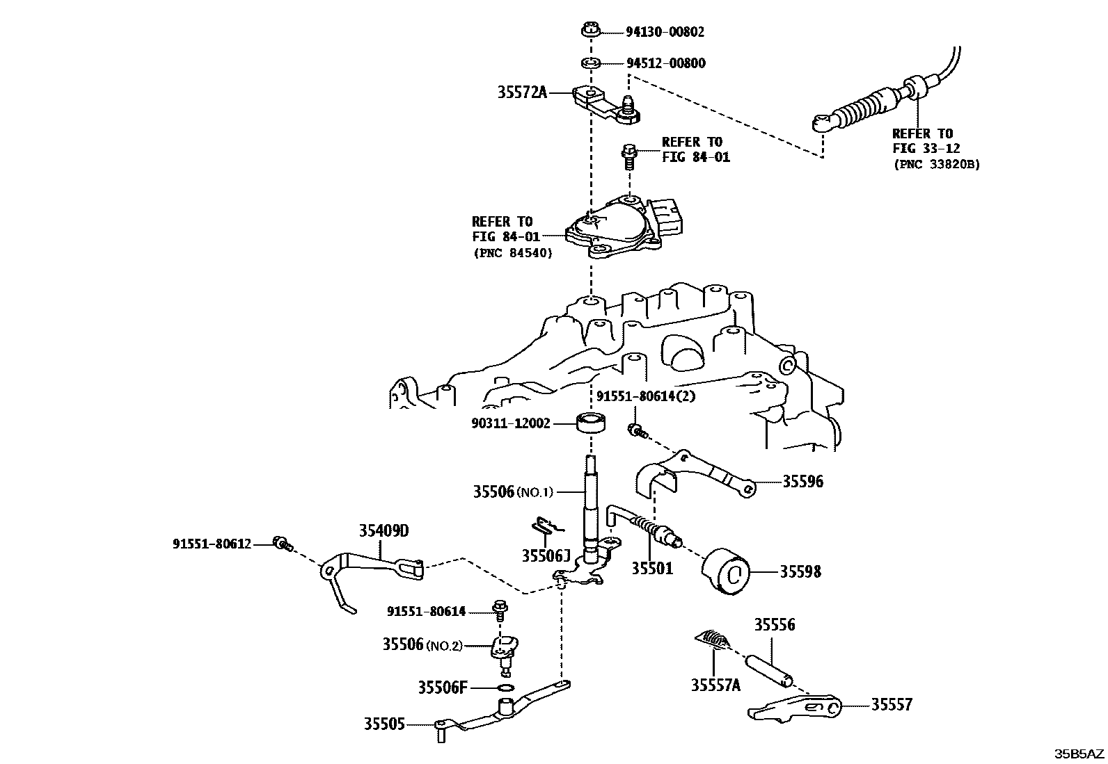 Toyota CAMRY 节气阀连杆和阀杆(ATM) EPC diagram — 35B5AZ