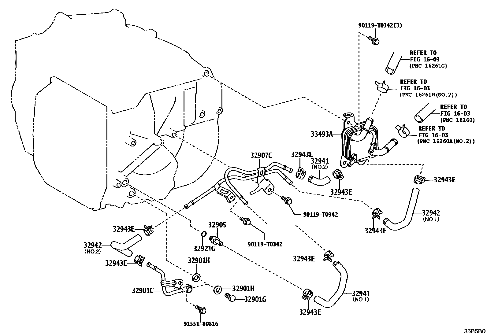 Toyota CAMRY 变速器油冷却器和配管(ATM) EPC diagram — 35B5B0