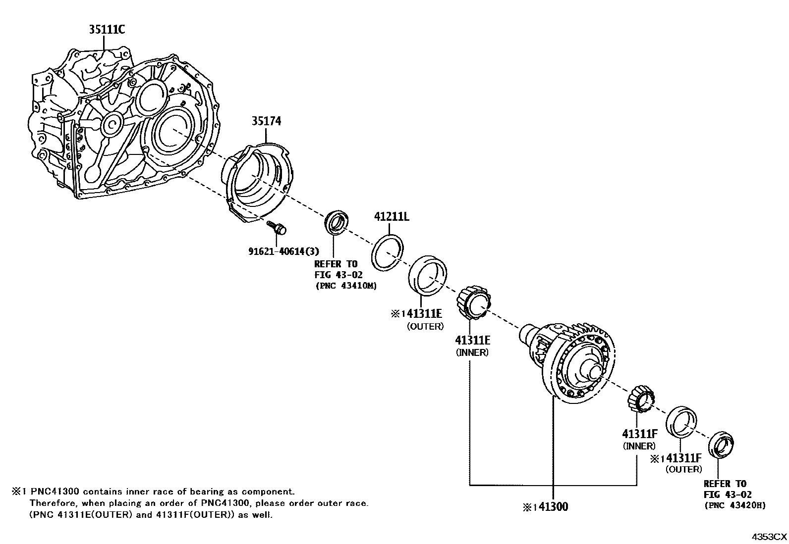 Toyota CAMRY 前桥壳和差速器 EPC diagram — 4353CX