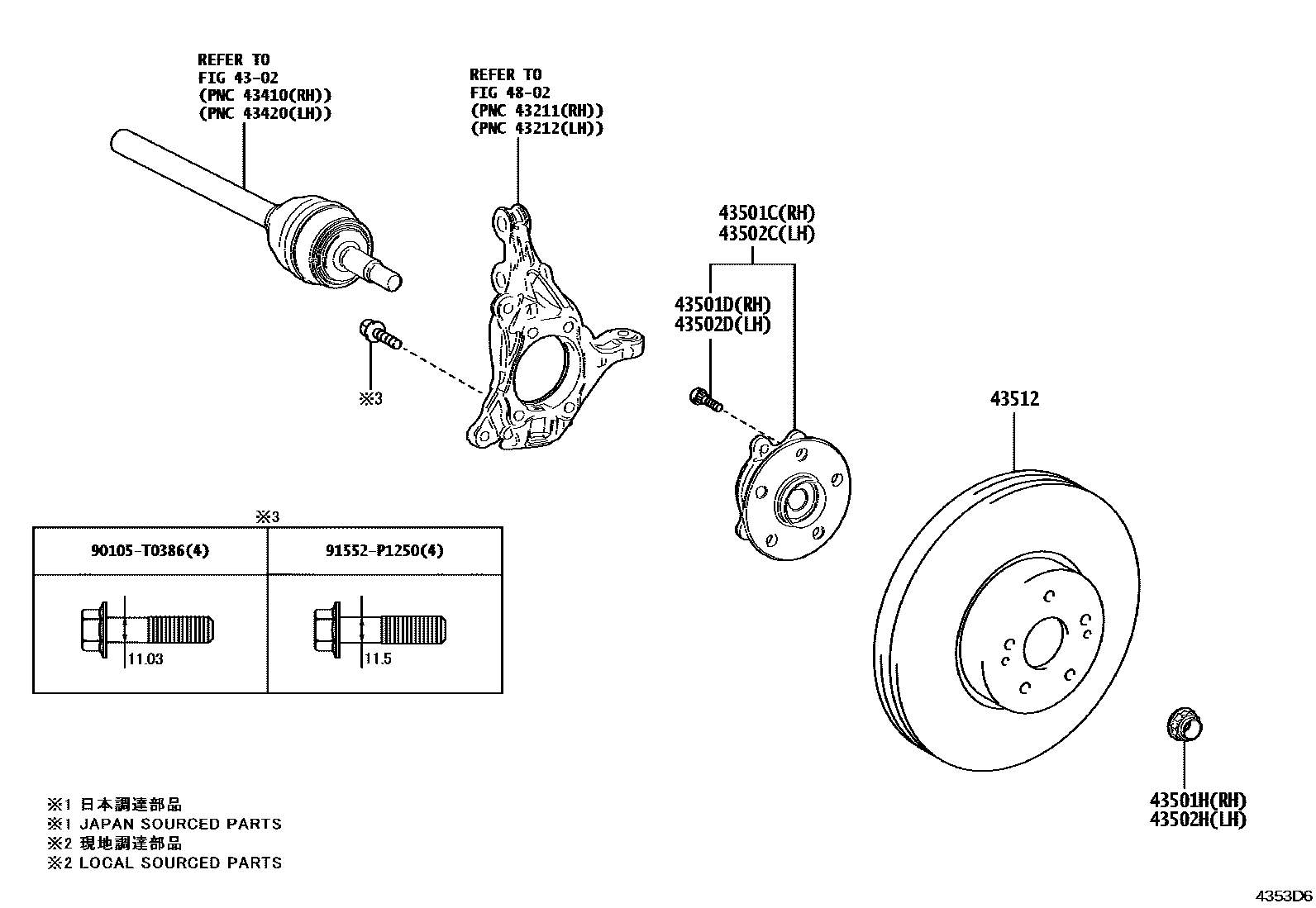 Toyota CAMRY Front Axle Hub EPC diagram — 4353D6