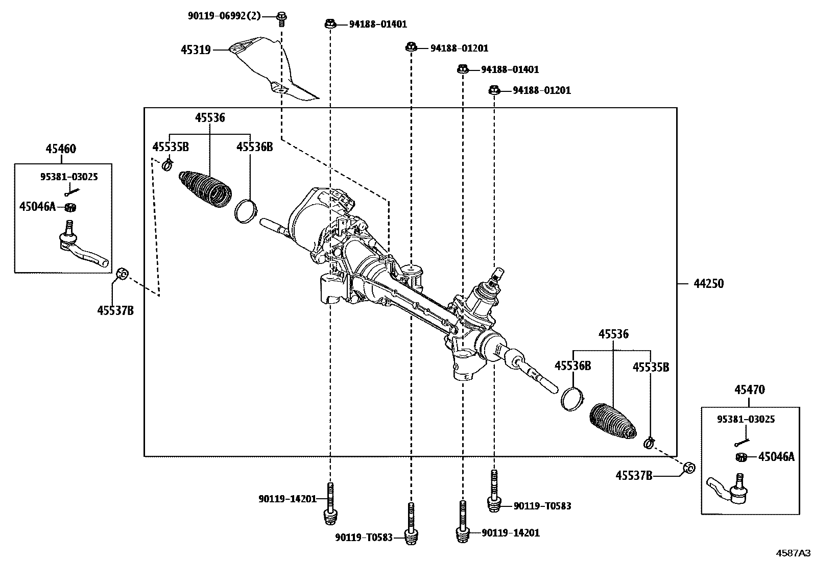 Toyota CAMRY 前转向齿轮和连杆 EPC diagram — 4587A3