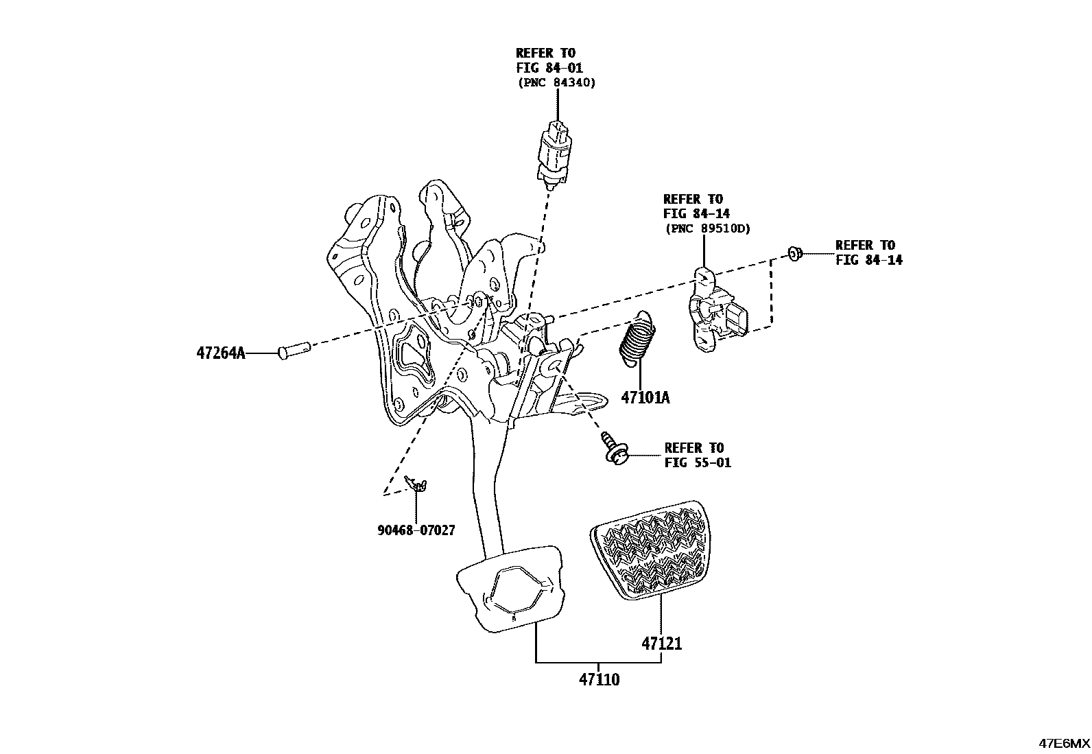 Toyota CAMRY Brake Pedal & Bracket EPC diagram — 47E6MX