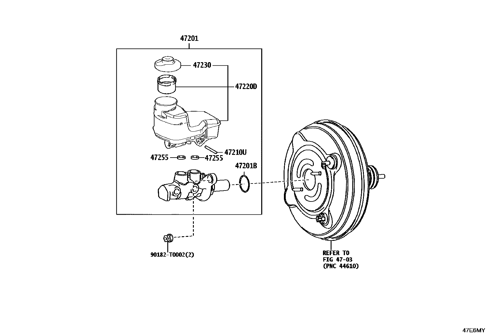 Toyota CAMRY 制动总泵 EPC diagram — 47E6MY