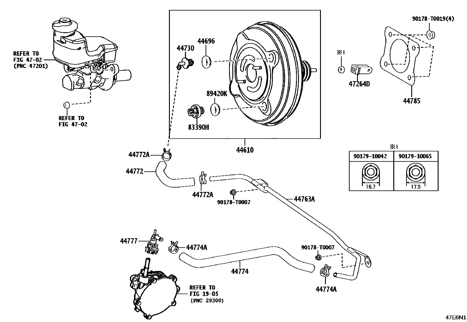 Toyota CAMRY 制动助力器和真空管 EPC diagram — 47E6N1