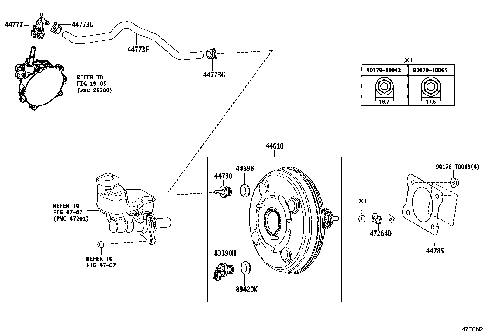 Toyota CAMRY 制动助力器和真空管 EPC diagram — 47E6N2