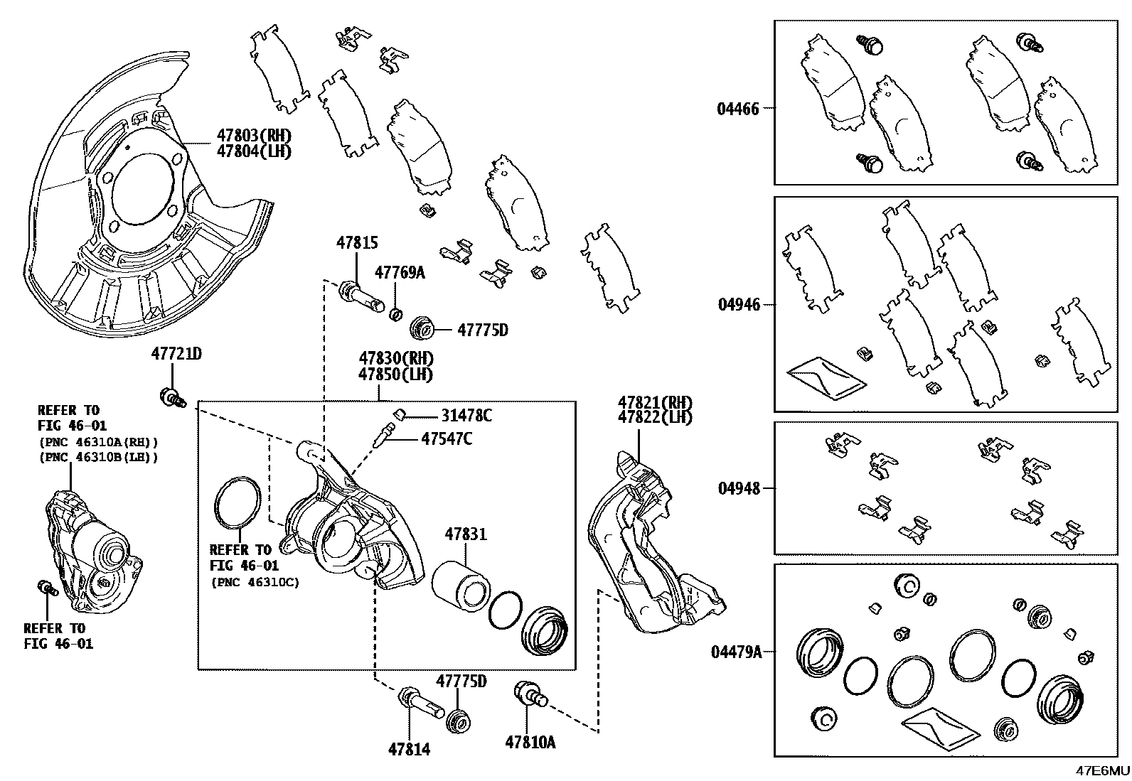 Toyota CAMRY 后盘式制动器卡钳和防尘罩 EPC diagram — 47E6MU