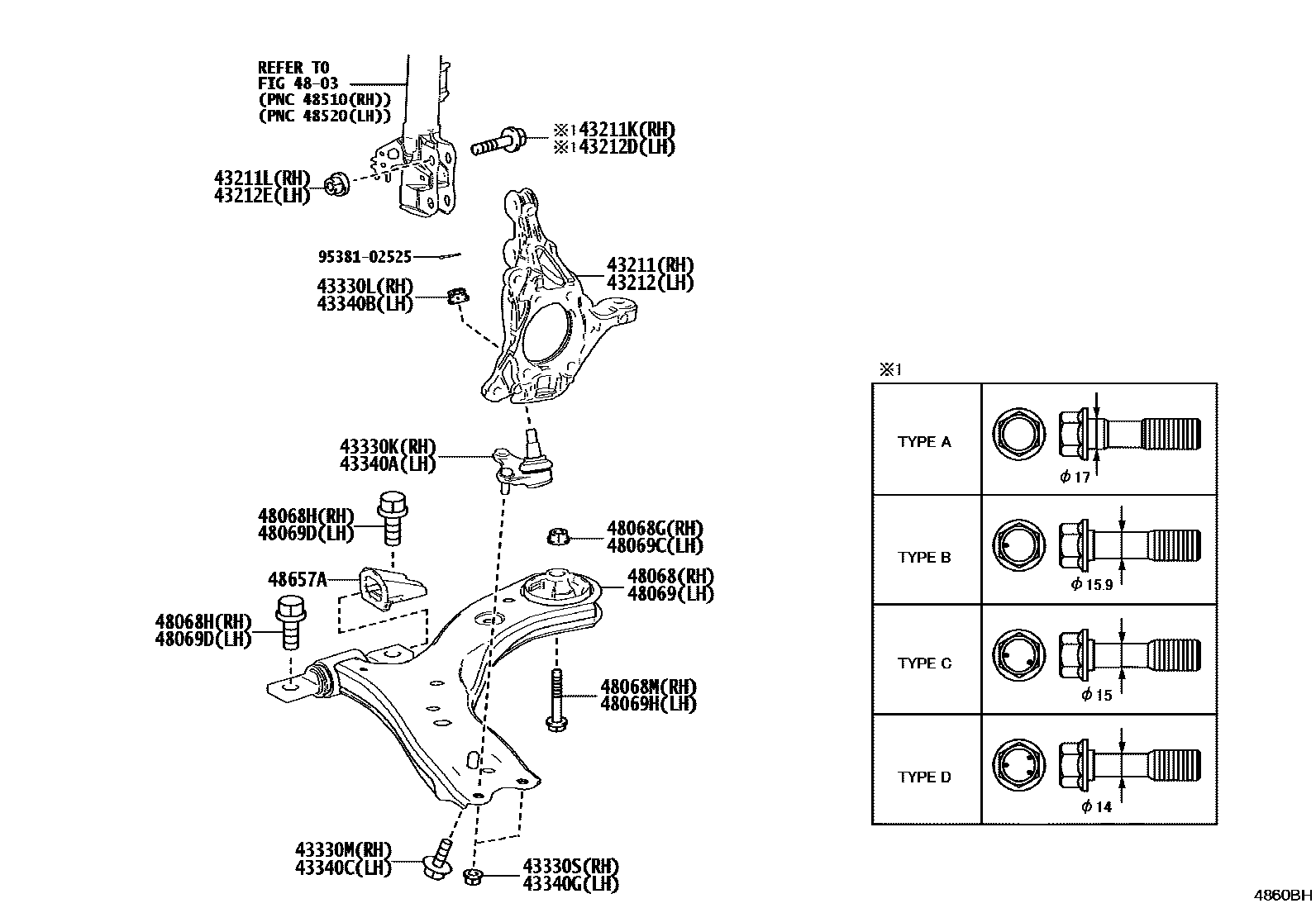 Toyota CAMRY 前桥控制臂和转向节 EPC diagram — 4860BH