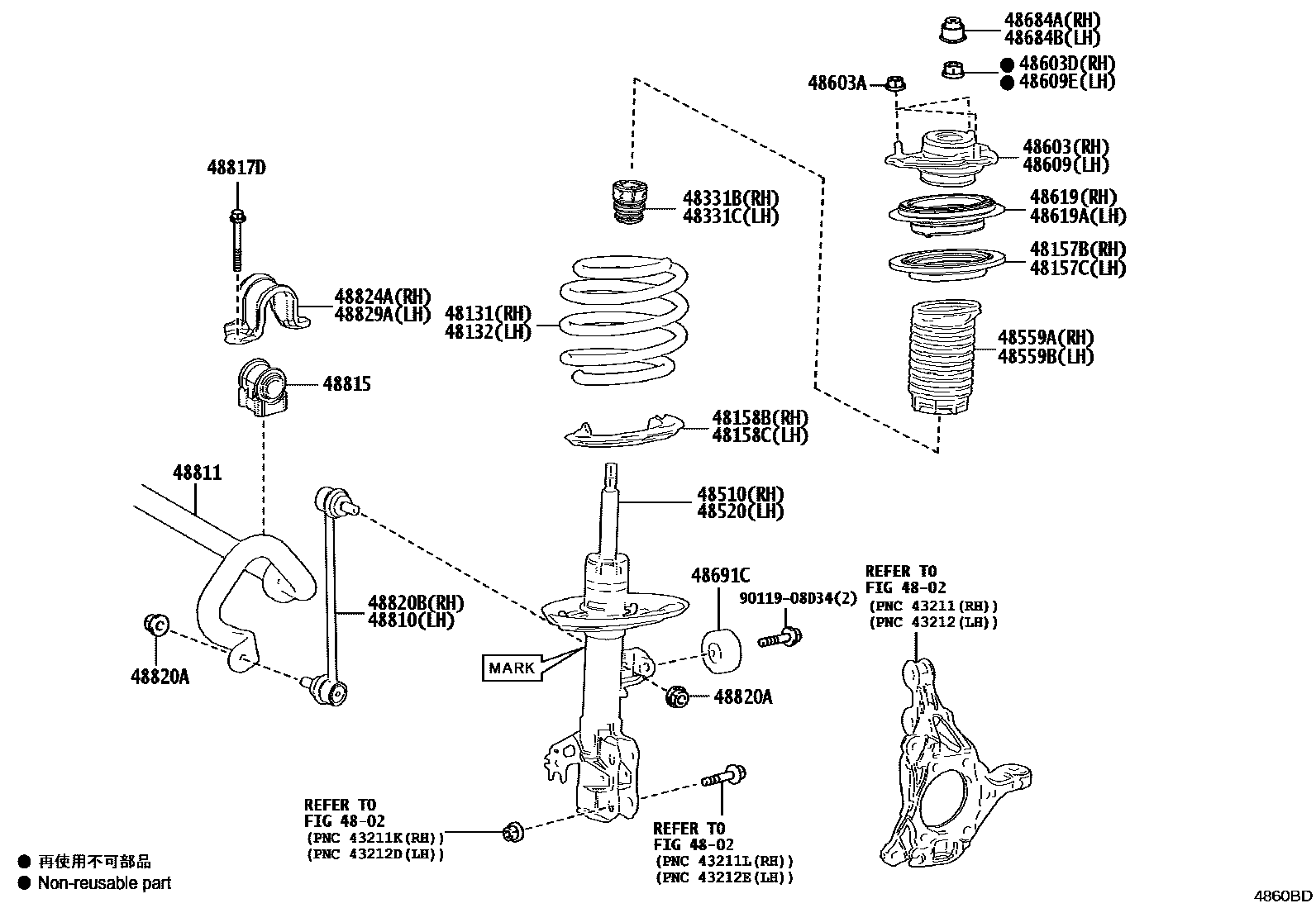 Toyota CAMRY Front Spring & Shock Absorber EPC diagram — 4860BD