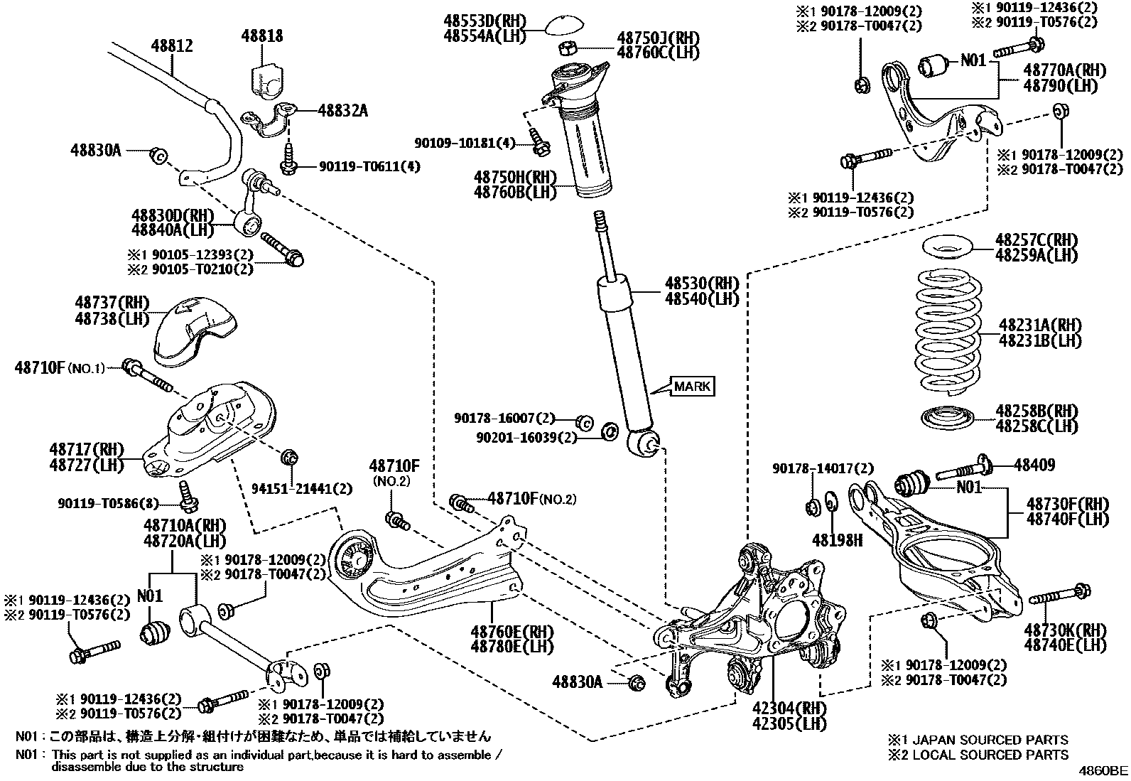 Toyota CAMRY Rear Spring & Shock Absorber EPC diagram — 4860BE