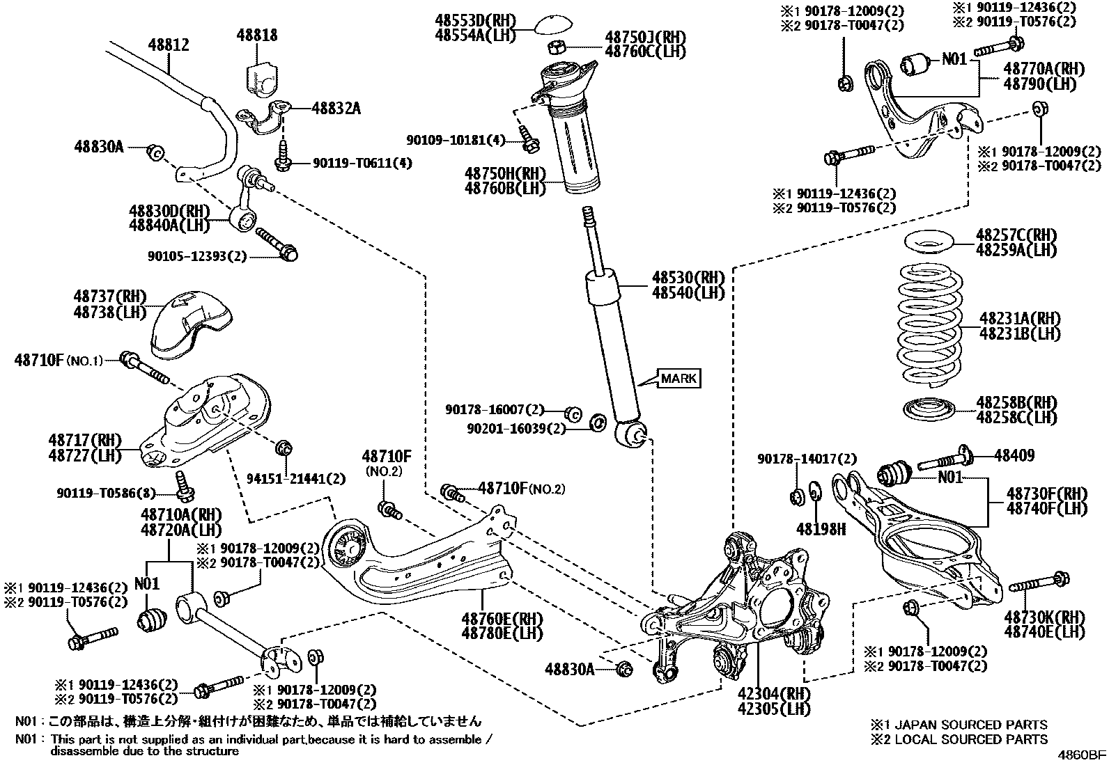 Toyota CAMRY Rear Spring & Shock Absorber EPC diagram — 4860BF
