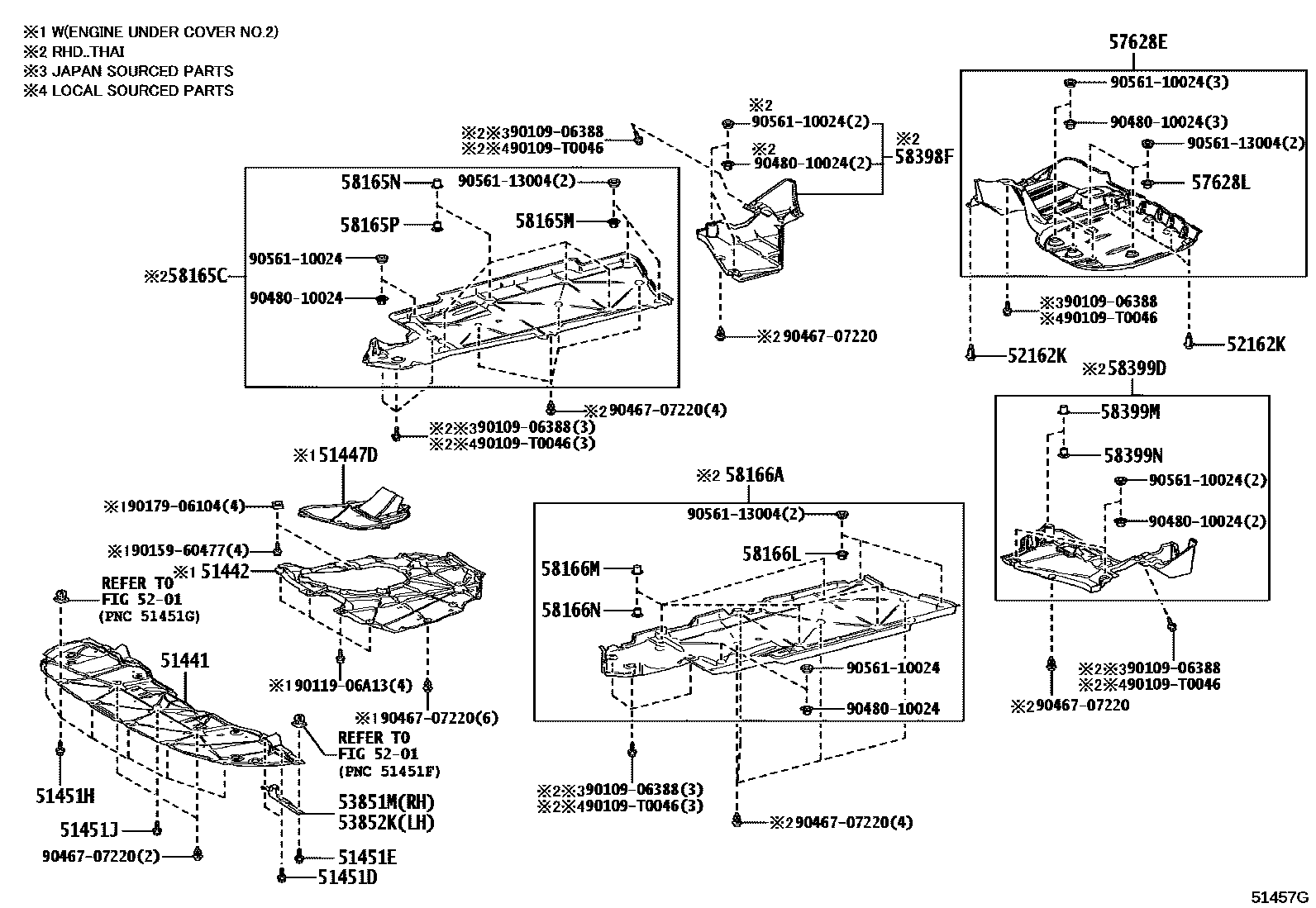 Toyota CAMRY 悬架横梁和发动机底罩 EPC diagram — 51457G