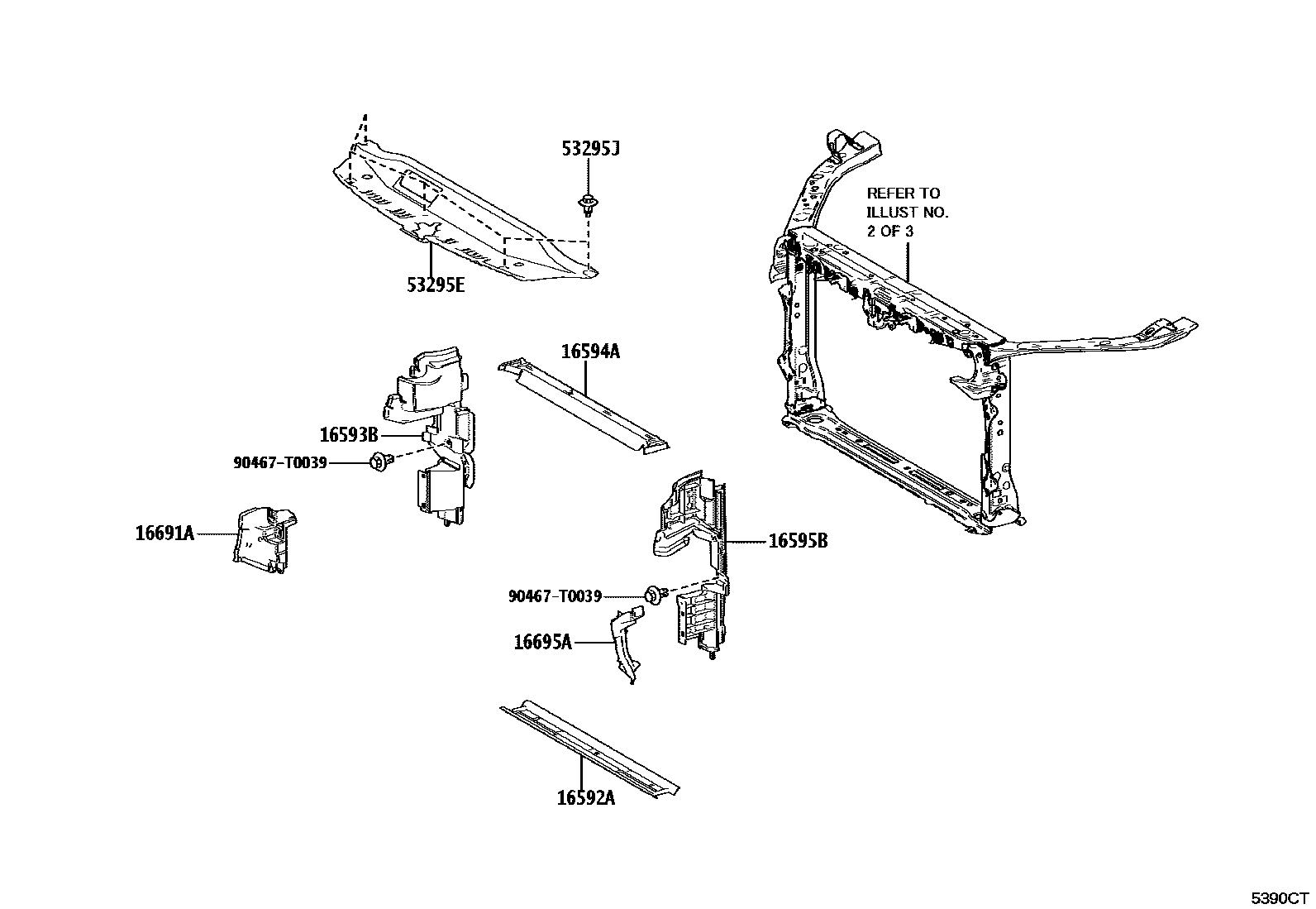 Toyota CAMRY 前翼子板挡泥板和前围板 EPC diagram — 5390CT