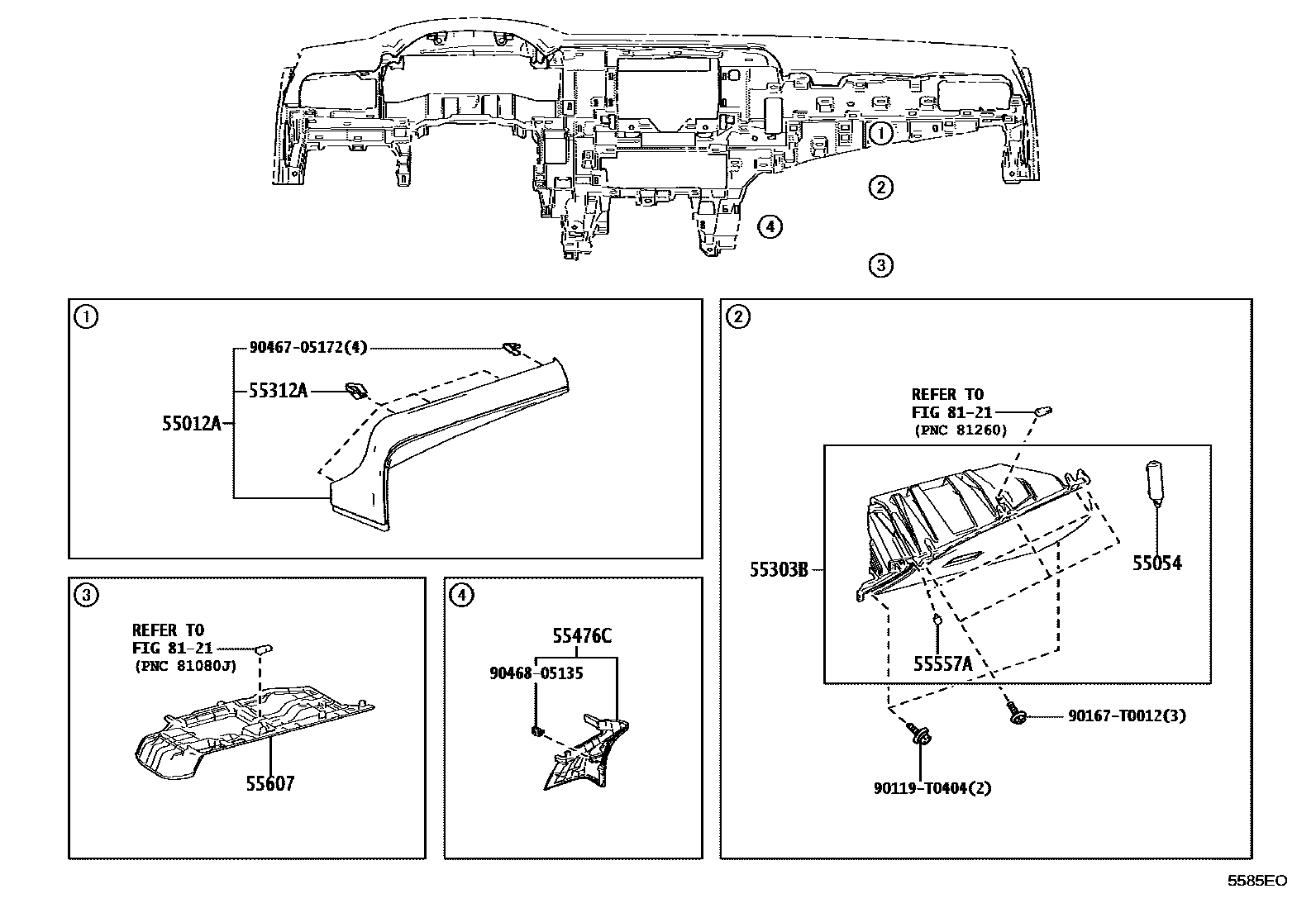 Toyota CAMRY 仪表板和手套箱 EPC diagram — 5585EO