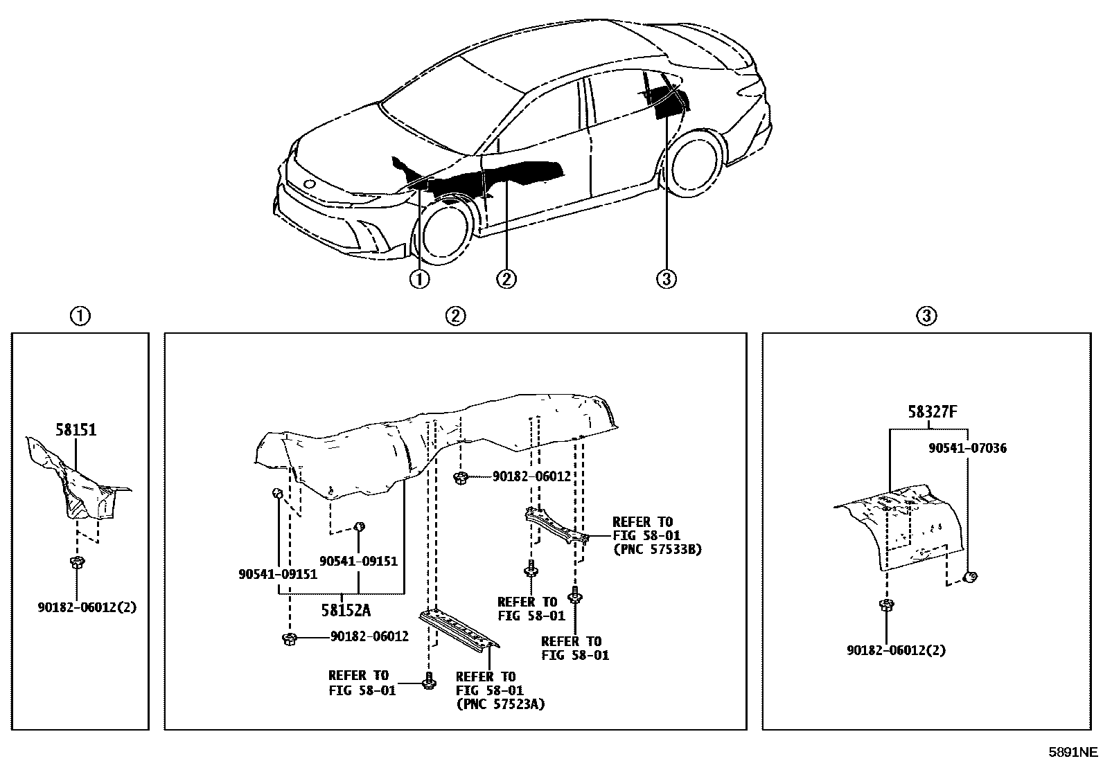 Toyota CAMRY 地板隔热垫 EPC diagram — 5891NE