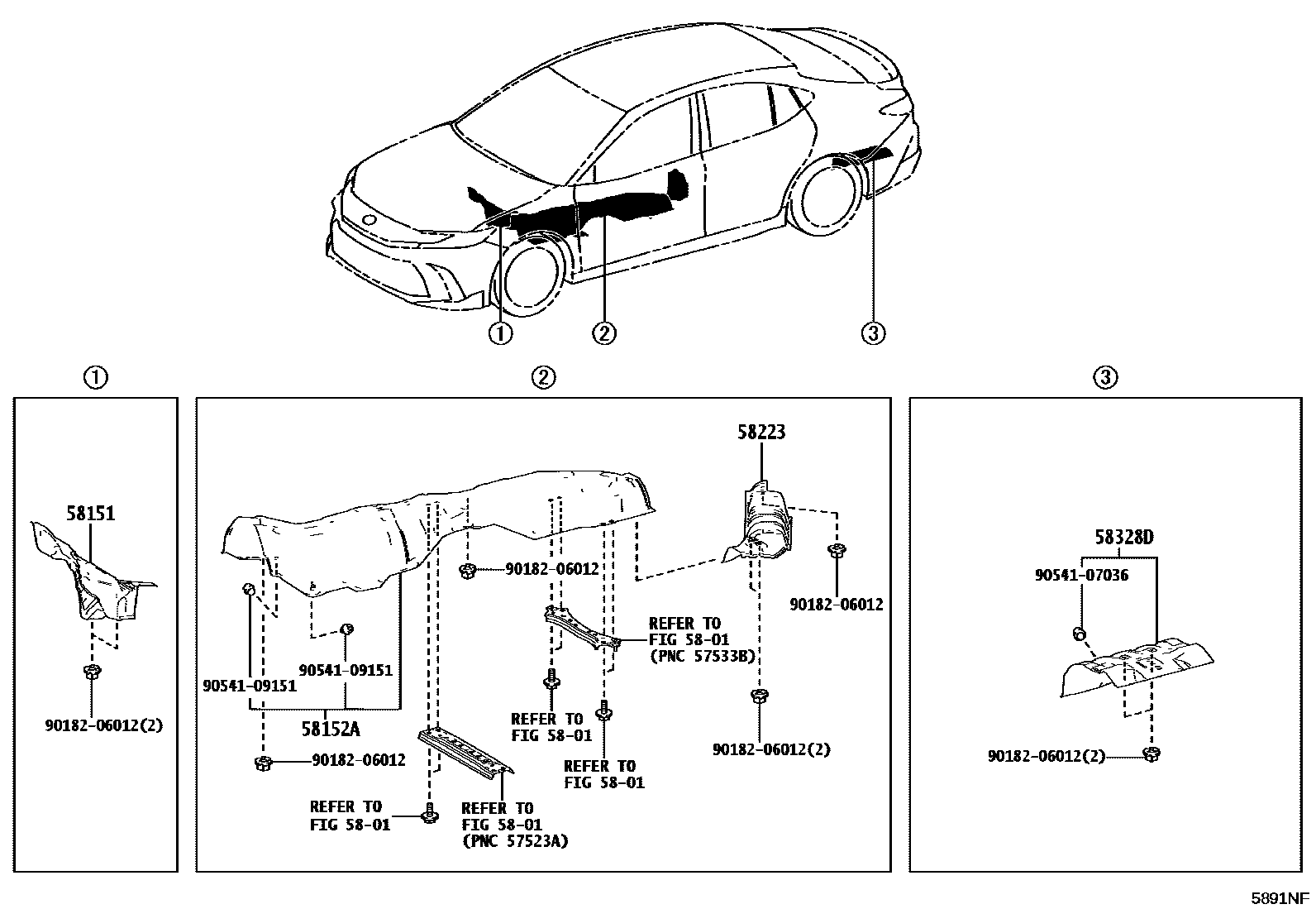 Toyota CAMRY 地板隔热垫 EPC diagram — 5891NF