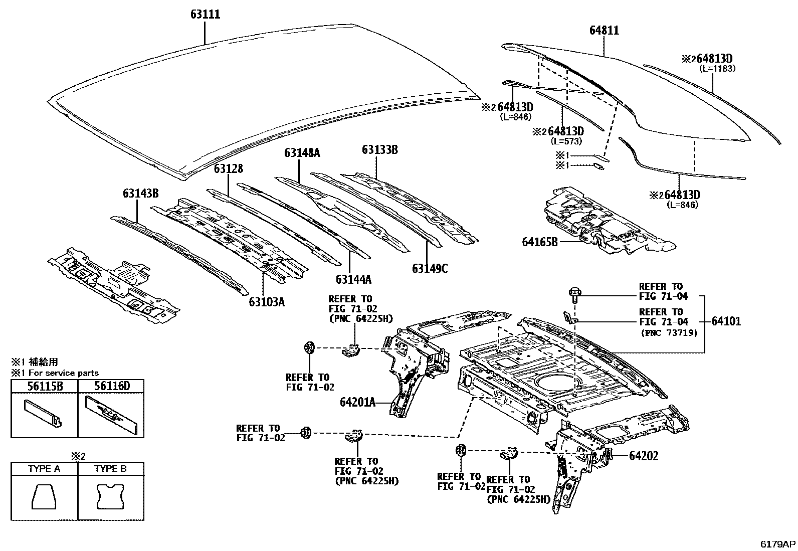 Toyota CAMRY 天窗板和背窗玻璃 EPC diagram — 6179AP