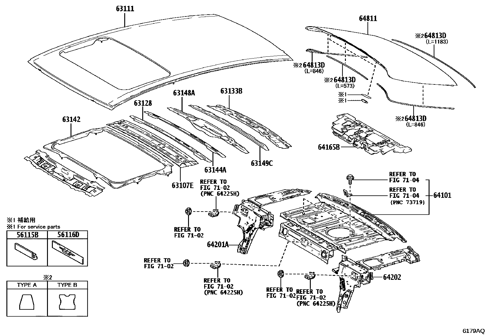 Toyota CAMRY 天窗板和背窗玻璃 EPC diagram — 6179AQ
